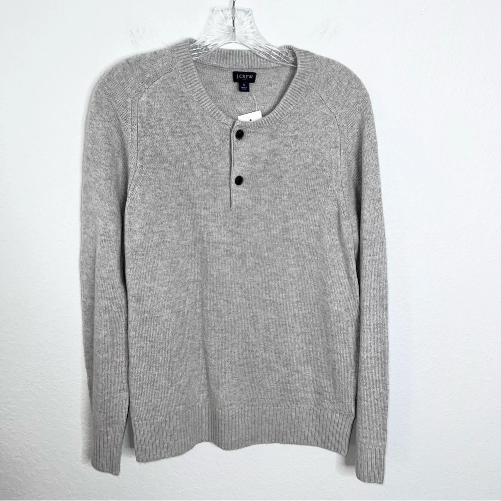 J. Crew Sweater Men Small Sweatshirt Wool Gray Pullover Preppy Crewneck Button E
